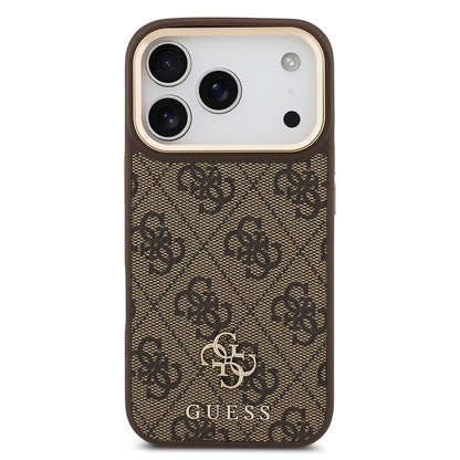 Apple iPhone 17 Pro Guess Orjinal Lisanslı 4G ve Yazı Logolu Kılıf + Ekran Koruyucu + Lens Koruyucu 3in1 Aksesuar Seti Kahverengi