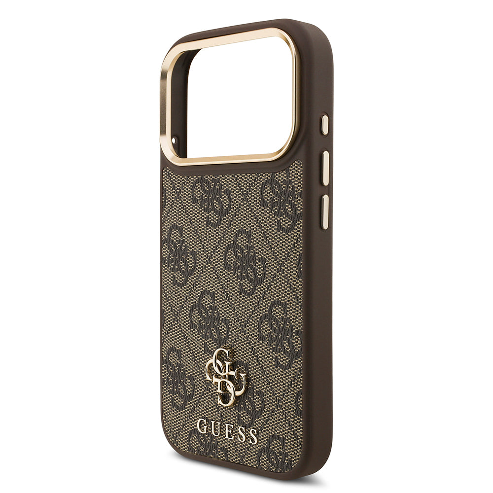 Apple iPhone 17 Pro Guess Orjinal Lisanslı 4G ve Yazı Logolu Kılıf + Ekran Koruyucu + Lens Koruyucu 3in1 Aksesuar Seti Kahverengi