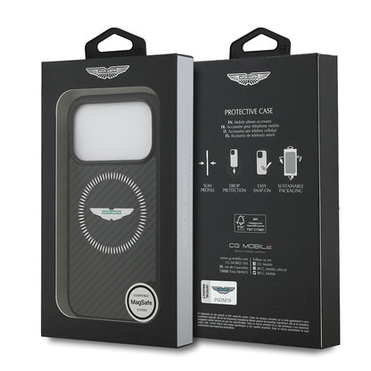 Apple iPhone 17 Pro Kılıf Aston Martin Orjinal Lisanslı M-safe Şarj Özellikli Karbon Fiber Kevlar Kapak Siyah