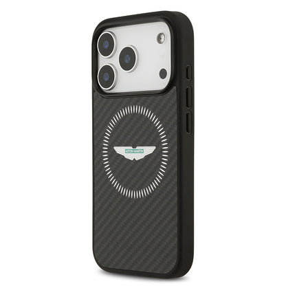 Apple iPhone 17 Pro Kılıf Aston Martin Orjinal Lisanslı M-safe Şarj Özellikli Karbon Fiber Kevlar Kapak Siyah