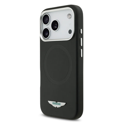 Apple iPhone 17 Pro Kılıf Aston Martin Orjinal Lisanslı M-safe Şarj Özellikli Metal Logolu PU Deri Kapak Siyah