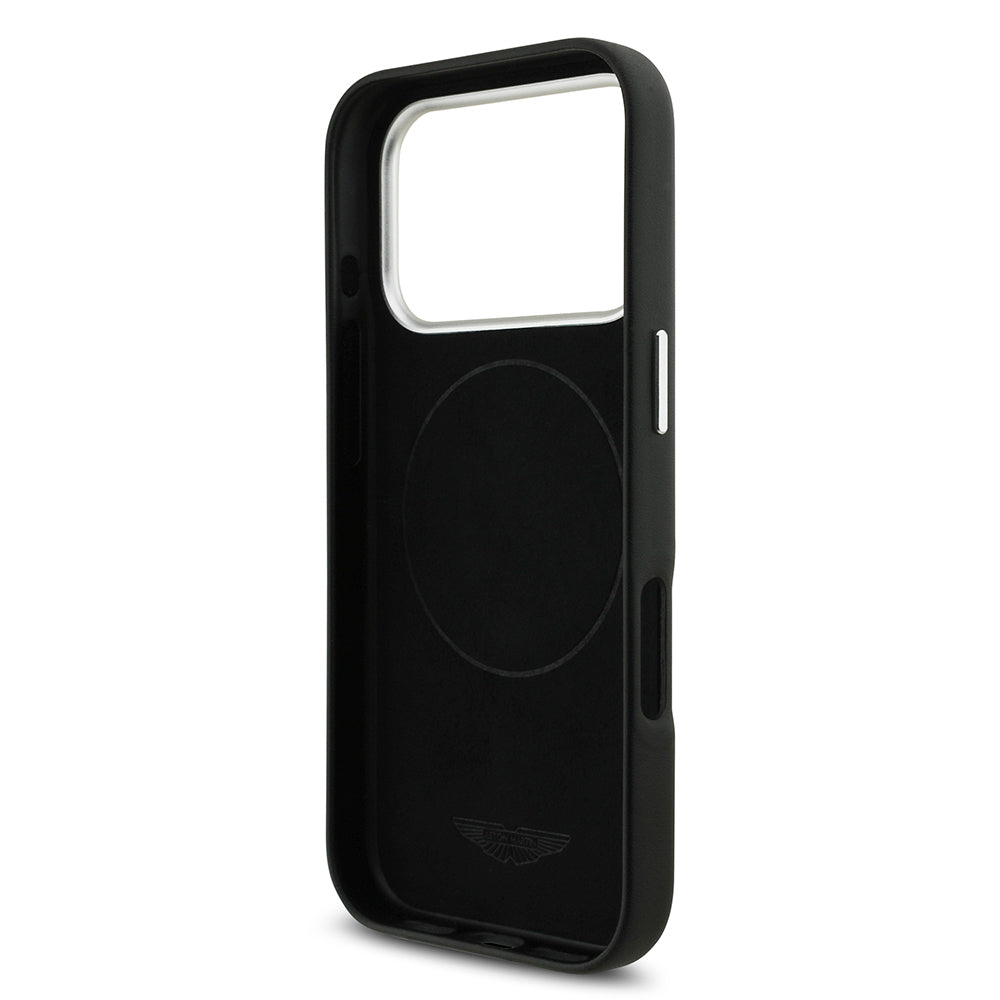 Apple iPhone 17 Pro Kılıf Aston Martin Orjinal Lisanslı M-safe Şarj Özellikli Metal Logolu PU Deri Kapak Siyah