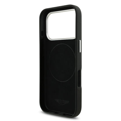 Apple iPhone 17 Pro Kılıf Aston Martin Orjinal Lisanslı M-safe Şarj Özellikli Metal Logolu PU Deri Kapak Siyah