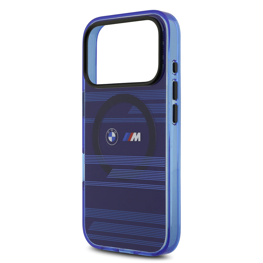 Apple iPhone 17 Pro Kılıf BMW Orjinal Lisanslı M-safe Şarj Özellikli Metal Kamera Butonlu Yatay Şeritli M Dizayn Kapak Siyah