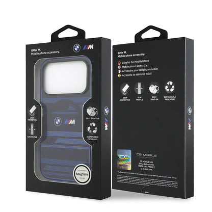 Apple iPhone 17 Pro Kılıf BMW Orjinal Lisanslı M-safe Şarj Özellikli Metal Kamera Butonlu Yatay Şeritli M Dizayn Kapak Siyah