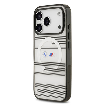 Apple iPhone 17 Pro Kılıf BMW Orjinal Lisanslı M-safe Şarj Özellikli Metal Kamera Butonlu Yatay Şeritli M Dizayn Kapak Mavi