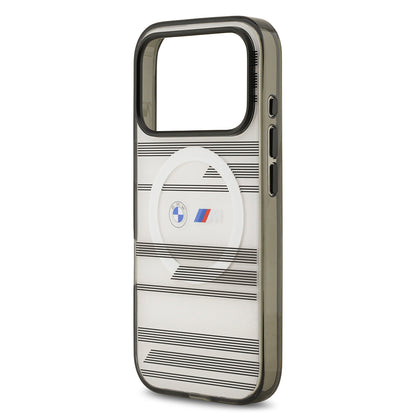 Apple iPhone 17 Pro Kılıf BMW Orjinal Lisanslı M-safe Şarj Özellikli Metal Kamera Butonlu Yatay Şeritli M Dizayn Kapak Gümüş