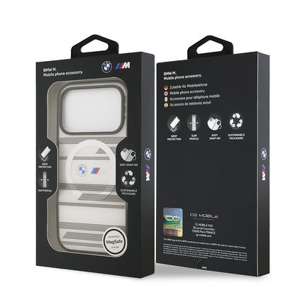 Apple iPhone 17 Pro Kılıf BMW Orjinal Lisanslı M-safe Şarj Özellikli Metal Kamera Butonlu Yatay Şeritli M Dizayn Kapak Mavi