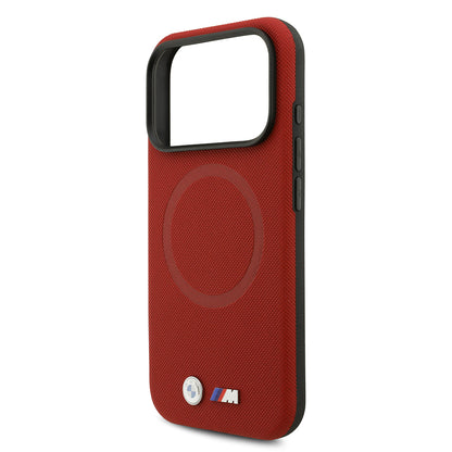 Apple iPhone 17 Pro Kılıf BMW Orjinal Lisanslı M-safe Şarj Özellikli Metal Logolu Delikli M Dizayn Deri Kapak Kırmızı