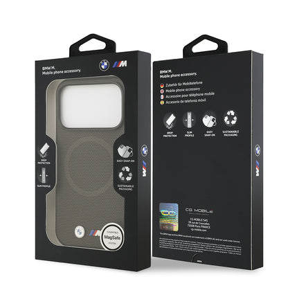 Apple iPhone 17 Pro Kılıf BMW Orjinal Lisanslı M-safe Şarj Özellikli Metal Logolu Delikli M Dizayn Deri Kapak Füme