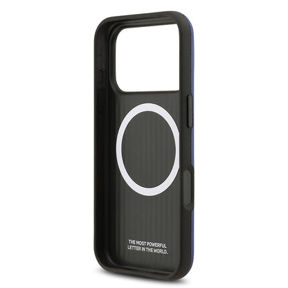 Apple iPhone 17 Pro Kılıf BMW Orjinal Lisanslı M-safe Şarj Özellikli Metal Logolu Delikli M Dizayn Deri Kapak Lacivert