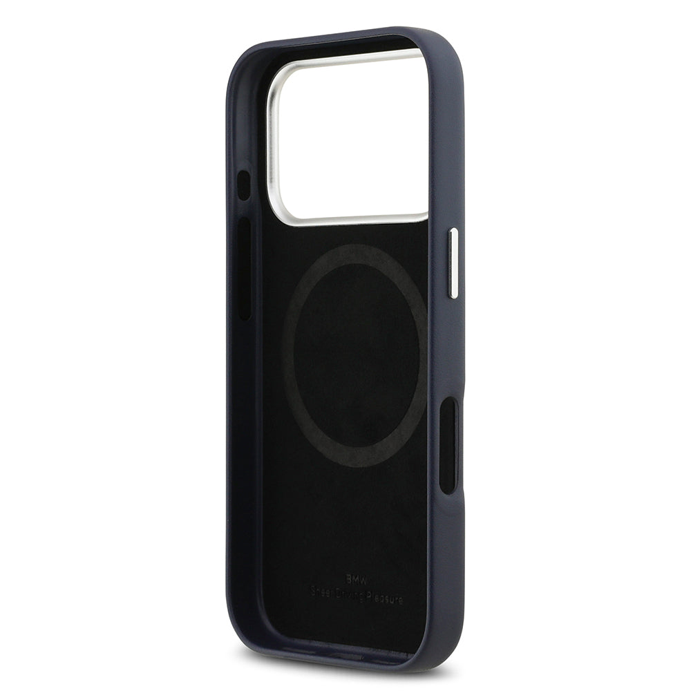 Apple iPhone 17 Pro Kılıf BMW Orjinal Lisanslı M-safe Şarj Özellikli Metal Logolu Tam Kaplama Deri Kapak Gri