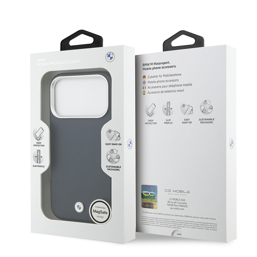 Apple iPhone 17 Pro Kılıf BMW Orjinal Lisanslı M-safe Şarj Özellikli Metal Logolu Tam Kaplama Deri Kapak Gri