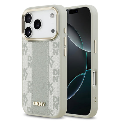 Apple iPhone 17 Pro Kılıf DKNY Orjinal Lisanslı M-safe Şarj Özellikli 3D Yazılı Checkered Pattern Kapak Siyah