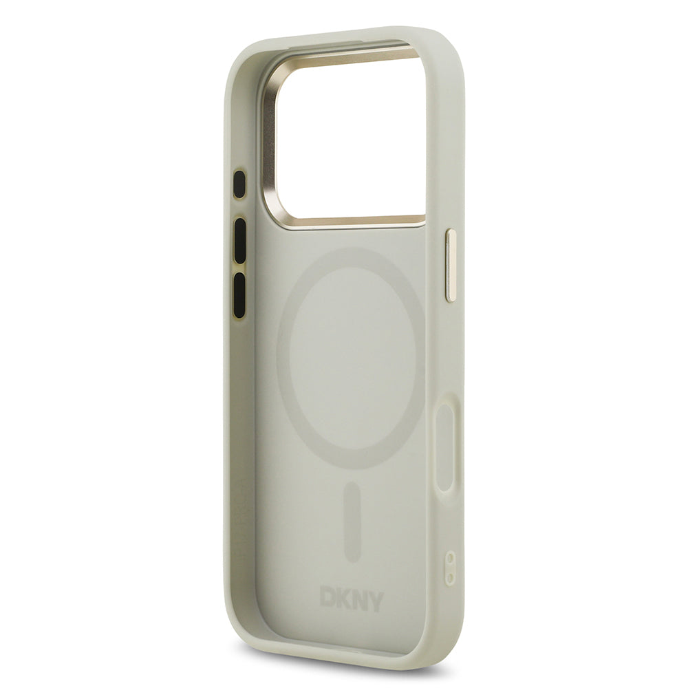 Apple iPhone 17 Pro Kılıf DKNY Orjinal Lisanslı M-safe Şarj Özellikli 3D Yazılı Checkered Pattern Kapak Bej