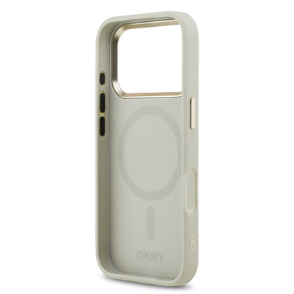 Apple iPhone 17 Pro Kılıf DKNY Orjinal Lisanslı M-safe Şarj Özellikli 3D Yazılı Checkered Pattern Kapak Bej