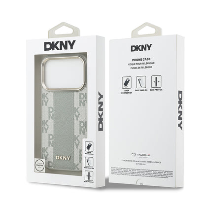 Apple iPhone 17 Pro Kılıf DKNY Orjinal Lisanslı M-safe Şarj Özellikli 3D Yazılı Checkered Pattern Kapak Siyah