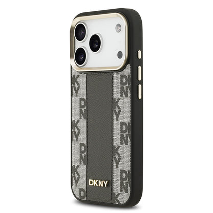 Apple iPhone 17 Pro Kılıf DKNY Orjinal Lisanslı M-safe Şarj Özellikli 3D Yazılı Checkered Pattern Kapak Siyah