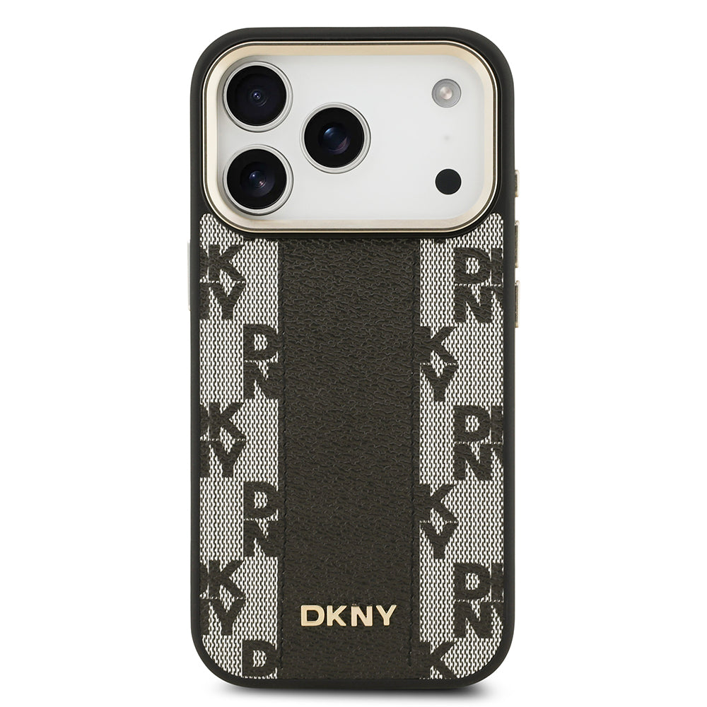 Apple iPhone 17 Pro Kılıf DKNY Orjinal Lisanslı M-safe Şarj Özellikli 3D Yazılı Checkered Pattern Kapak Siyah