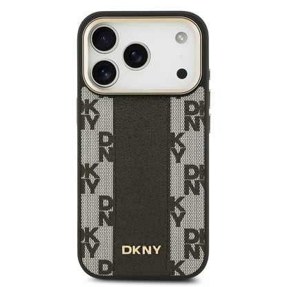 Apple iPhone 17 Pro Kılıf DKNY Orjinal Lisanslı M-safe Şarj Özellikli 3D Yazılı Checkered Pattern Kapak Siyah