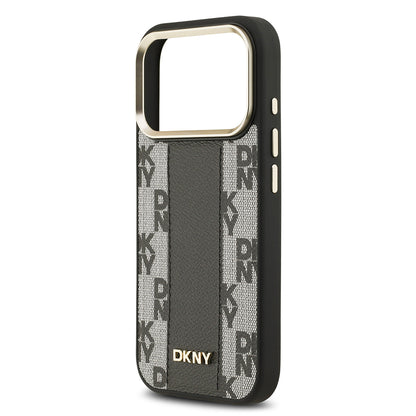 Apple iPhone 17 Pro Kılıf DKNY Orjinal Lisanslı M-safe Şarj Özellikli 3D Yazılı Checkered Pattern Kapak Siyah