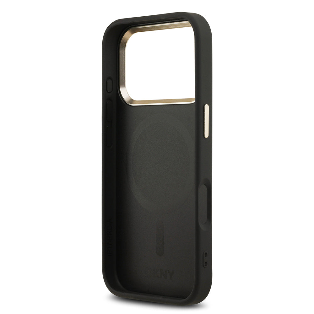 Apple iPhone 17 Pro Kılıf DKNY Orjinal Lisanslı M-safe Şarj Özellikli 3D Yazılı Checkered Pattern Kapak Bej