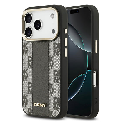 Apple iPhone 17 Pro Kılıf DKNY Orjinal Lisanslı M-safe Şarj Özellikli 3D Yazılı Checkered Pattern Kapak Siyah
