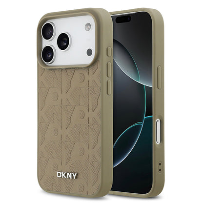 Apple iPhone 17 Pro Kılıf DKNY Orjinal Lisanslı M-safe Şarj Özellikli 3D Yazılı Grid Pattern Kapak