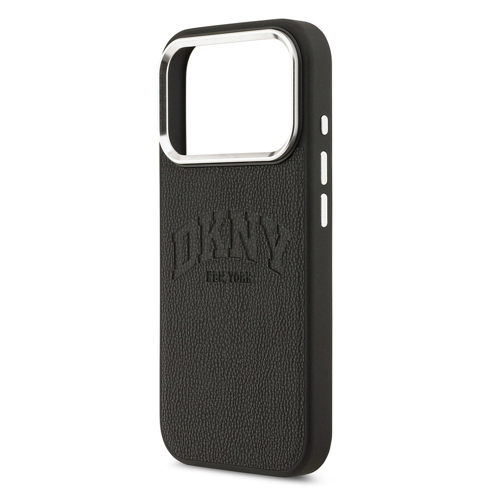 Apple iPhone 17 Pro Kılıf DKNY Orjinal Lisanslı M-safe Şarj Özellikli PU Deri Kabartmalı Kapak Siyah