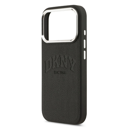 Apple iPhone 17 Pro Kılıf DKNY Orjinal Lisanslı M-safe Şarj Özellikli PU Deri Kabartmalı Kapak Siyah