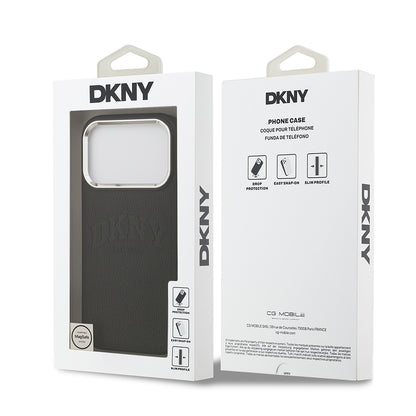Apple iPhone 17 Pro Kılıf DKNY Orjinal Lisanslı M-safe Şarj Özellikli PU Deri Kabartmalı Kapak Bej