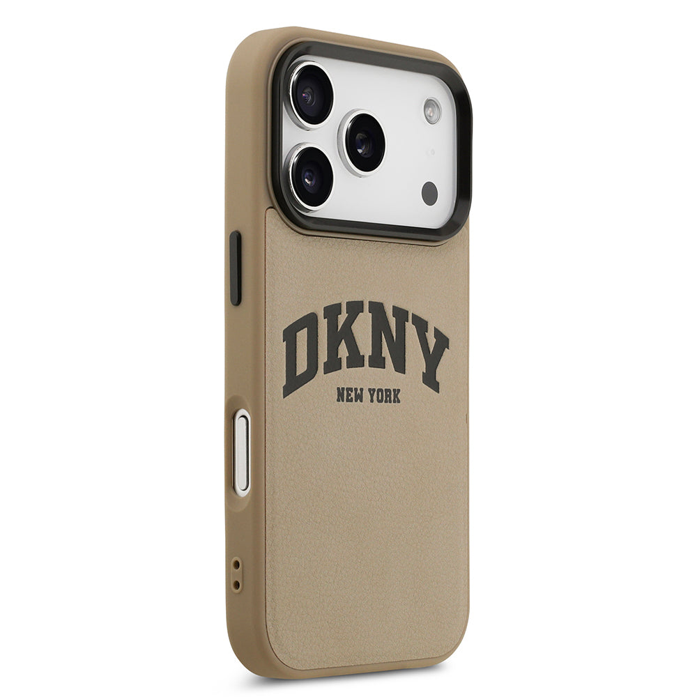 Apple iPhone 17 Pro Kılıf DKNY Orjinal Lisanslı M-safe Şarj Özellikli PU Deri Kabartmalı Kapak Siyah