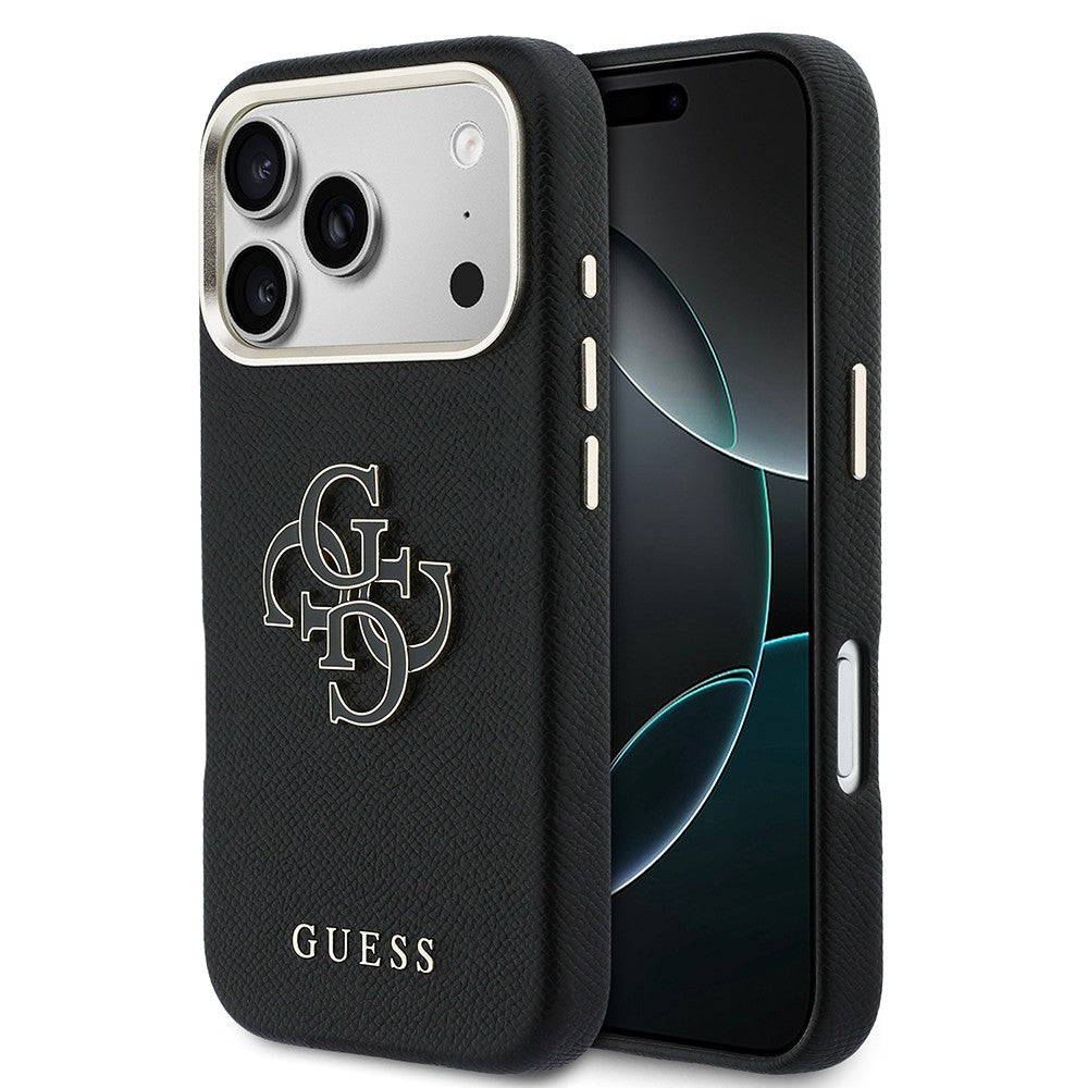 Apple iPhone 17 Pro Kılıf Guess Orjinal Lisanslı 4G Büyük Metal Kamera Çerçeveli PU Deri Resin Kapak