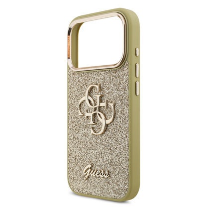 Apple iPhone 17 Pro Kılıf Guess Orjinal Lisanslı 4G Büyük Metal Kamera Çerçeveli ve Logolu Glitter Kapak Gri