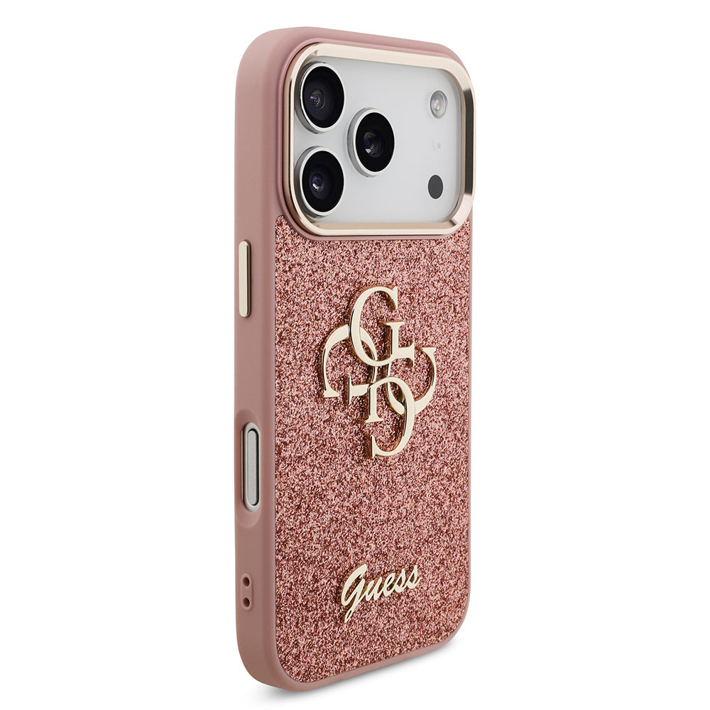 Apple iPhone 17 Pro Kılıf Guess Orjinal Lisanslı 4G Büyük Metal Kamera Çerçeveli ve Logolu Glitter Kapak Gri