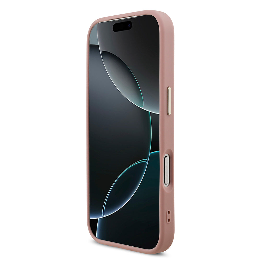 Apple iPhone 17 Pro Kılıf Guess Orjinal Lisanslı 4G Büyük Metal Kamera Çerçeveli ve Logolu Glitter Kapak Pembe