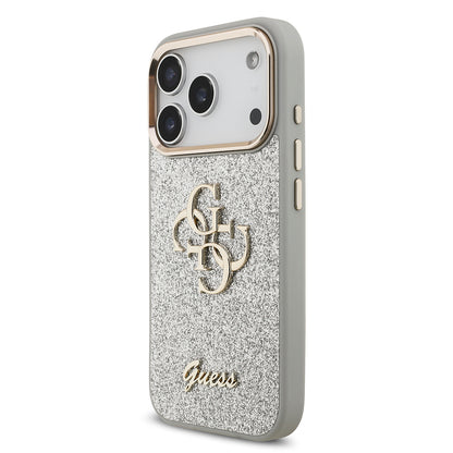 Apple iPhone 17 Pro Kılıf Guess Orjinal Lisanslı 4G Büyük Metal Kamera Çerçeveli ve Logolu Glitter Kapak Pembe