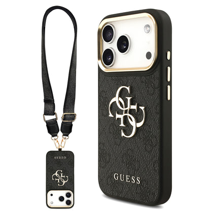 Apple iPhone 17 Pro Kılıf Guess Orjinal Lisanslı 4G Büyük Metal Logolu Kalın Askılı Kapak Siyah