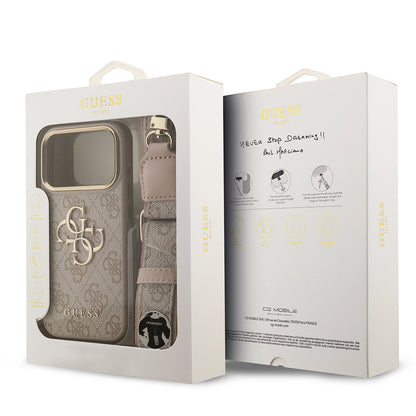 Apple iPhone 17 Pro Kılıf Guess Orjinal Lisanslı 4G Büyük Metal Logolu Kalın Askılı Kapak Kahverengi