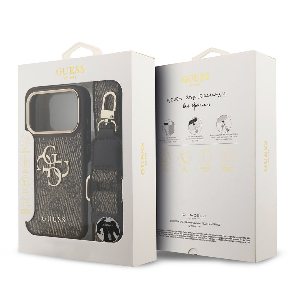 Apple iPhone 17 Pro Kılıf Guess Orjinal Lisanslı 4G Büyük Metal Logolu Kalın Askılı Kapak Pembe