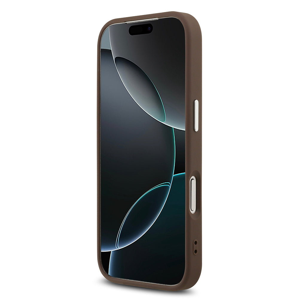 Apple iPhone 17 Pro Kılıf Guess Orjinal Lisanslı Gümüş Metal Kamera Çerçeveli 4G Desenli Metal Büyük 4G ve Yazı Logolu Kapak Siyah