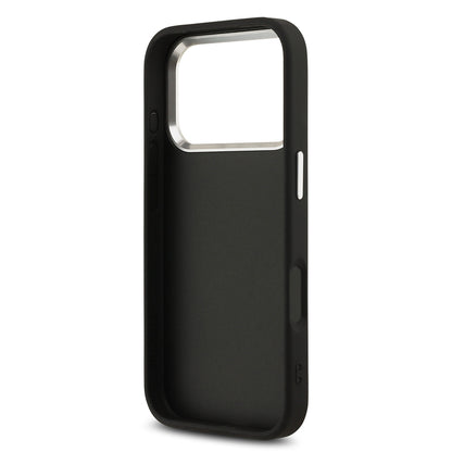 Apple iPhone 17 Pro Kılıf Guess Orjinal Lisanslı Gümüş Metal Kamera Çerçeveli 4G Desenli Metal Büyük 4G ve Yazı Logolu Kapak Siyah