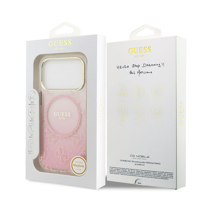 Apple iPhone 17 Pro Kılıf Guess Orjinal Lisanslı M-safe Şarj Özellikli 4G Desenli Simli Silikon Kapak Gri