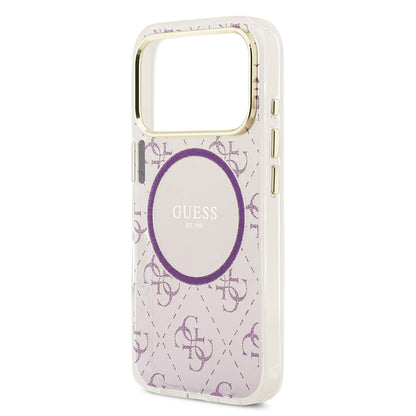 Apple iPhone 17 Pro Kılıf Guess Orjinal Lisanslı M-safe Şarj Özellikli 4G Desenli Simli Silikon Kapak Pembe