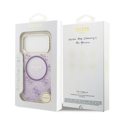 Apple iPhone 17 Pro Kılıf Guess Orjinal Lisanslı M-safe Şarj Özellikli 4G Desenli Simli Silikon Kapak Gri