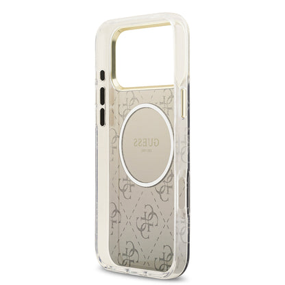 Apple iPhone 17 Pro Kılıf Guess Orjinal Lisanslı M-safe Şarj Özellikli 4G Desenli Simli Silikon Kapak Pembe