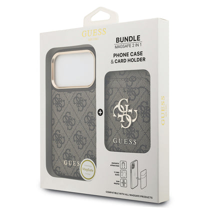 Apple iPhone 17 Pro Kılıf Guess Orjinal Lisanslı M-safe Şarj Özellikli 4G Metal Büyük Logolu Kartlıklı Kapak Kahverengi