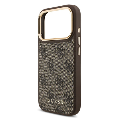 Apple iPhone 17 Pro Kılıf Guess Orjinal Lisanslı M-safe Şarj Özellikli 4G Metal Büyük Logolu Kartlıklı Kapak Siyah