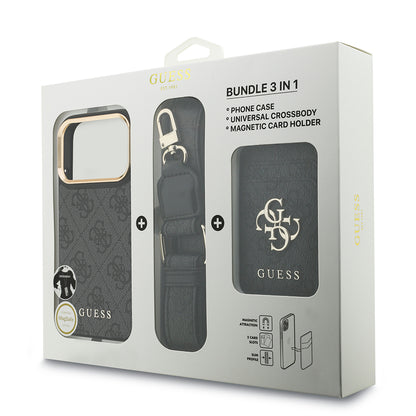 Apple iPhone 17 Pro Kılıf Guess Orjinal Lisanslı M-safe Şarj Özellikli Askılı ve 4G Logo Kartlıklı Kapak Kahverengi