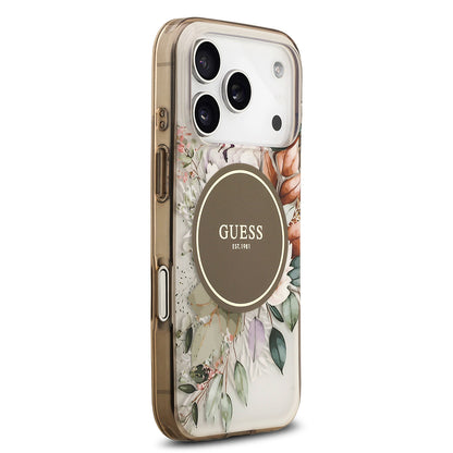 Apple iPhone 17 Pro Kılıf Guess Orjinal Lisanslı M-safe Şarj Özellikli Flower Tonal Circle Kapak Yeşil